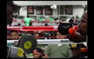 Floyd Mayweather works on his speed with pads in the ring