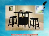 3 Pc Black Finish Counter Height Drop Leaf Pub Set with Saddle Stools