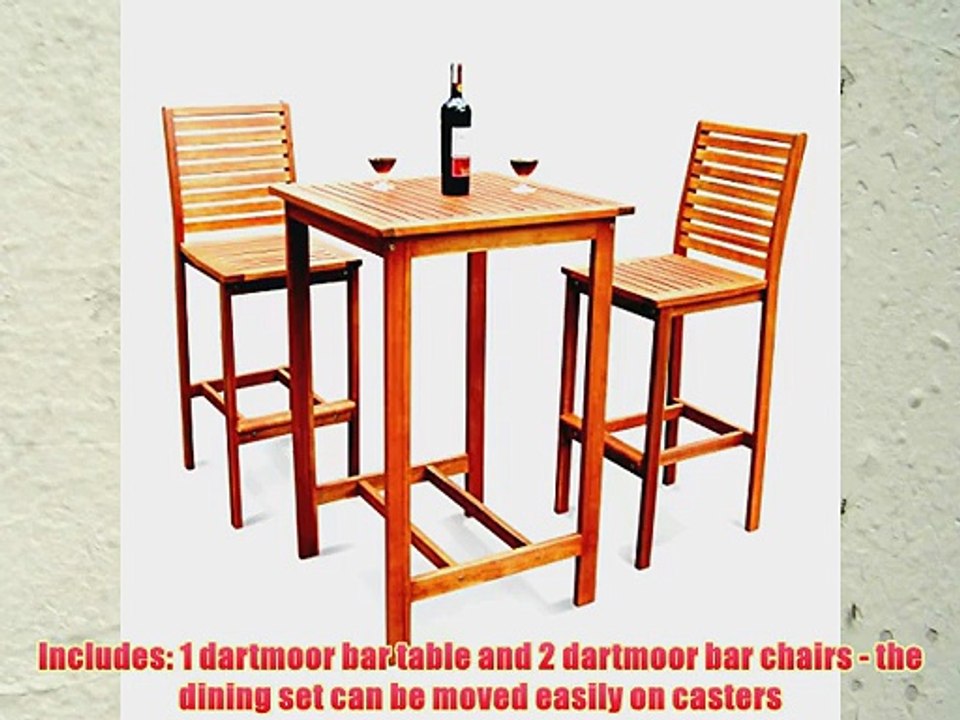 VIFAH V495SET1 Dartmoor Outdoor 3-Piece Wood Bar Set with Bar Table and 2 Bar Chairs