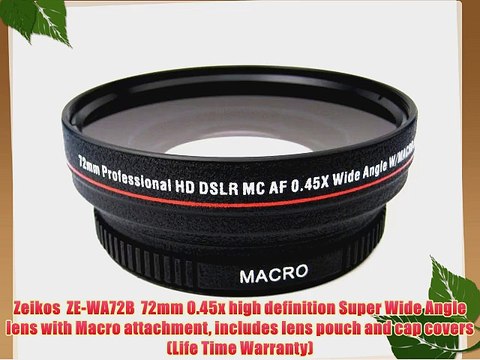 Zeikos ZE-WA72B 72mm 0.45x high definition Super Wide Angle lens with Macro attachment includes