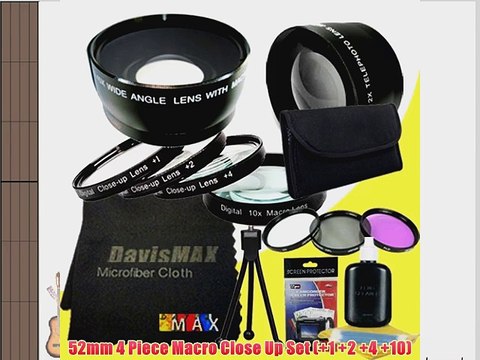 52mm Macro Close Up Kit Wide Angle 2x Telephoto Lenses 3 Piece Filter Kit for Canon EOS