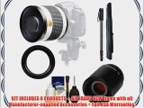 Samyang 500mm f/6.3 Mirror Lens (White) with 2x Teleconverter (=1000mm)   Monopod Kit for Canon