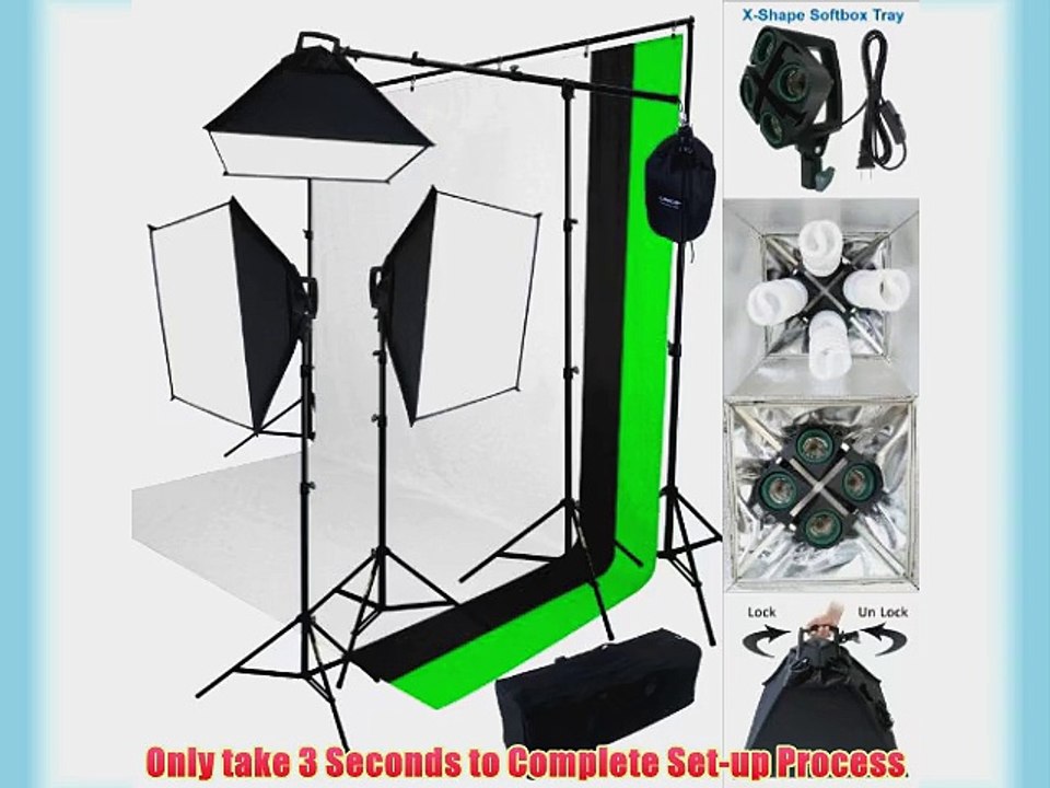 Linco Lincostore 2000 Watt Photo Studio Lighting Kit With 3 Color Muslin Backdrop and Background