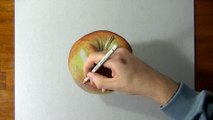 Drawing time lapse_ shiny apple - hyperrealistic art