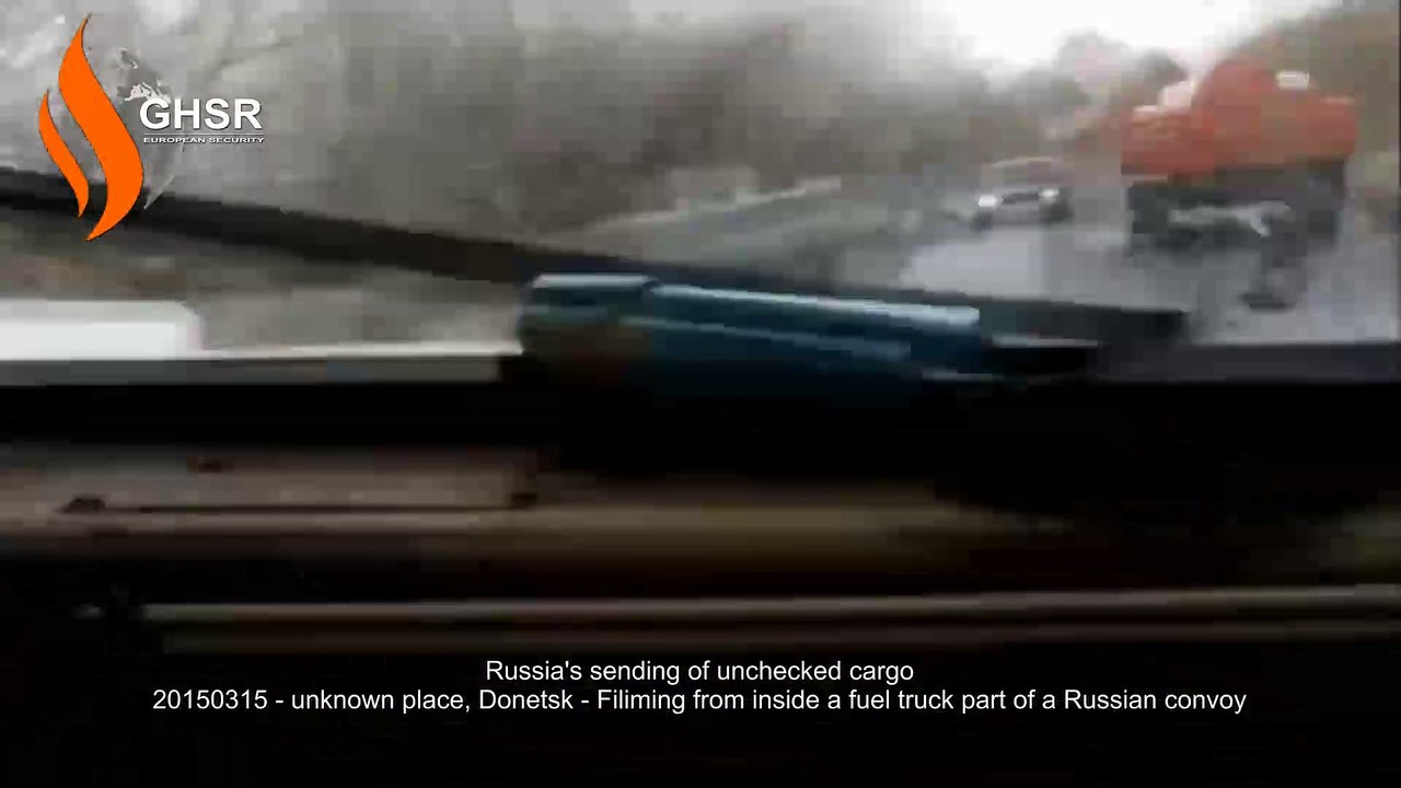 20150315 - unknown place, Donetsk - Filiming from inside a fuel truck part of a Russian convoy