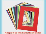 Pack of 20 MIXED COLORS 11x14 Picture Mats Matting with White Core Bevel Cut for 8x10 Pictures