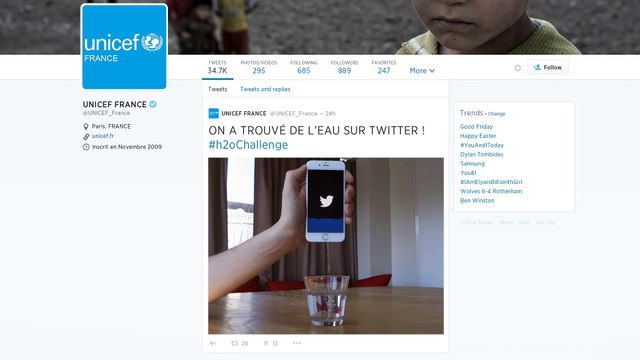 Publicis Conseil pour Unicef - organisme humanitaire, «Journée mondiale de l'eau, H2O Challenge, h2o-challenge.com» - mars 2015