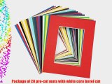 Pack of 20 MIXED COLORS 16x20 Picture Mats Matting with White Core Bevel Cut for 11x14 Pictures