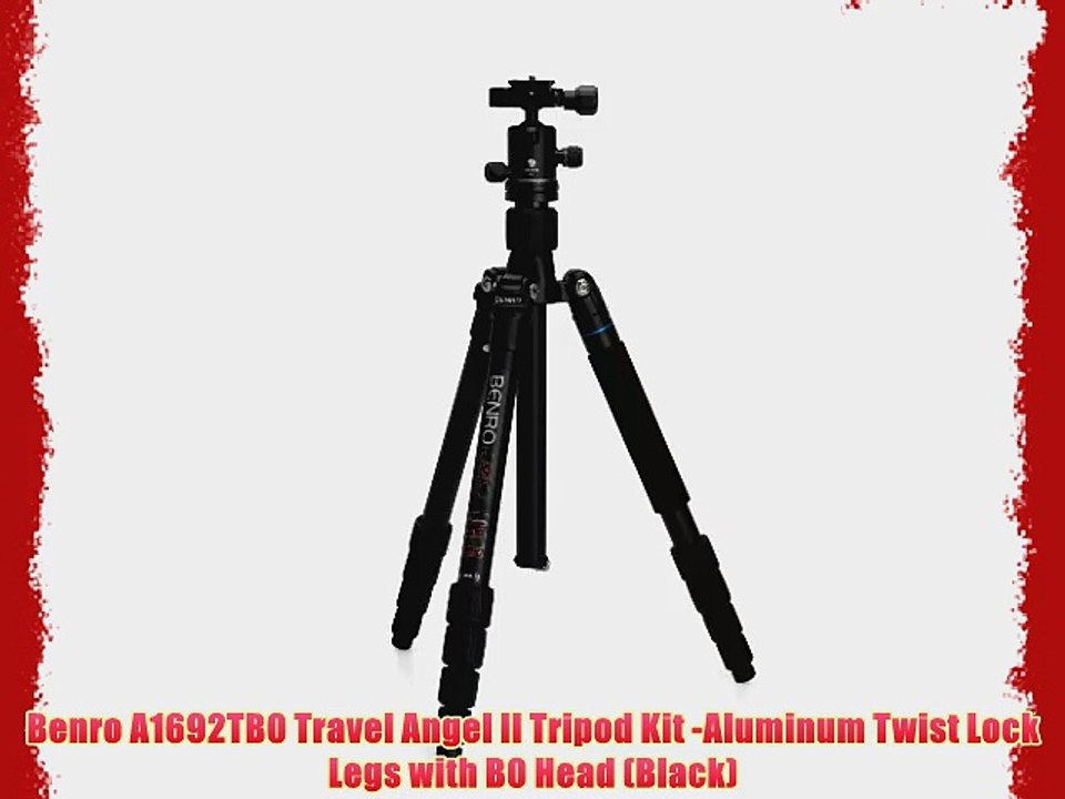 Benro A1692TB0 Travel Angel II Tripod Kit -Aluminum Twist Lock Legs with B0 Head (Black)
