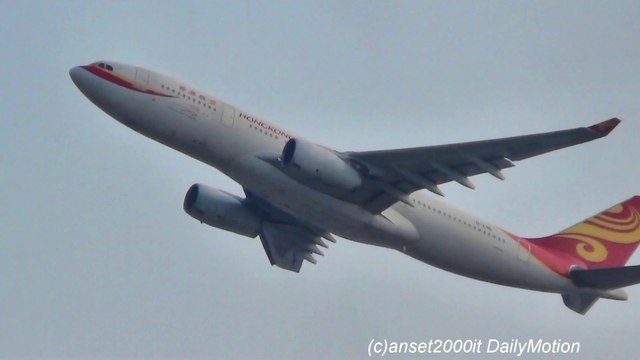 Airbus A330 Hong Kong Airlines B-LNL flight HX765 to Bangkok. Takeoff from Hong Kong Airport