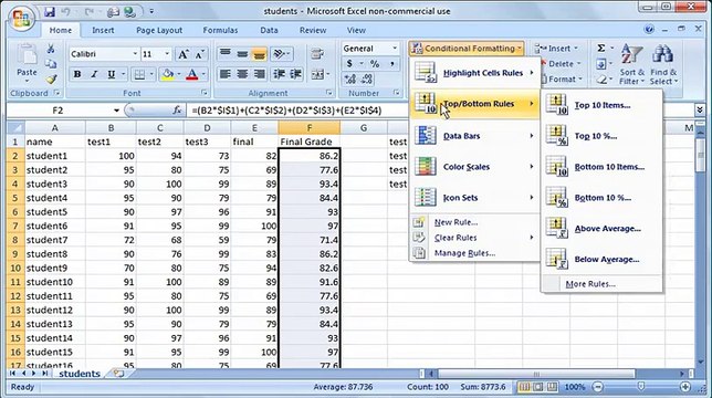 MS Excel 2007 Part 6 (Intro to Conditional formatting)