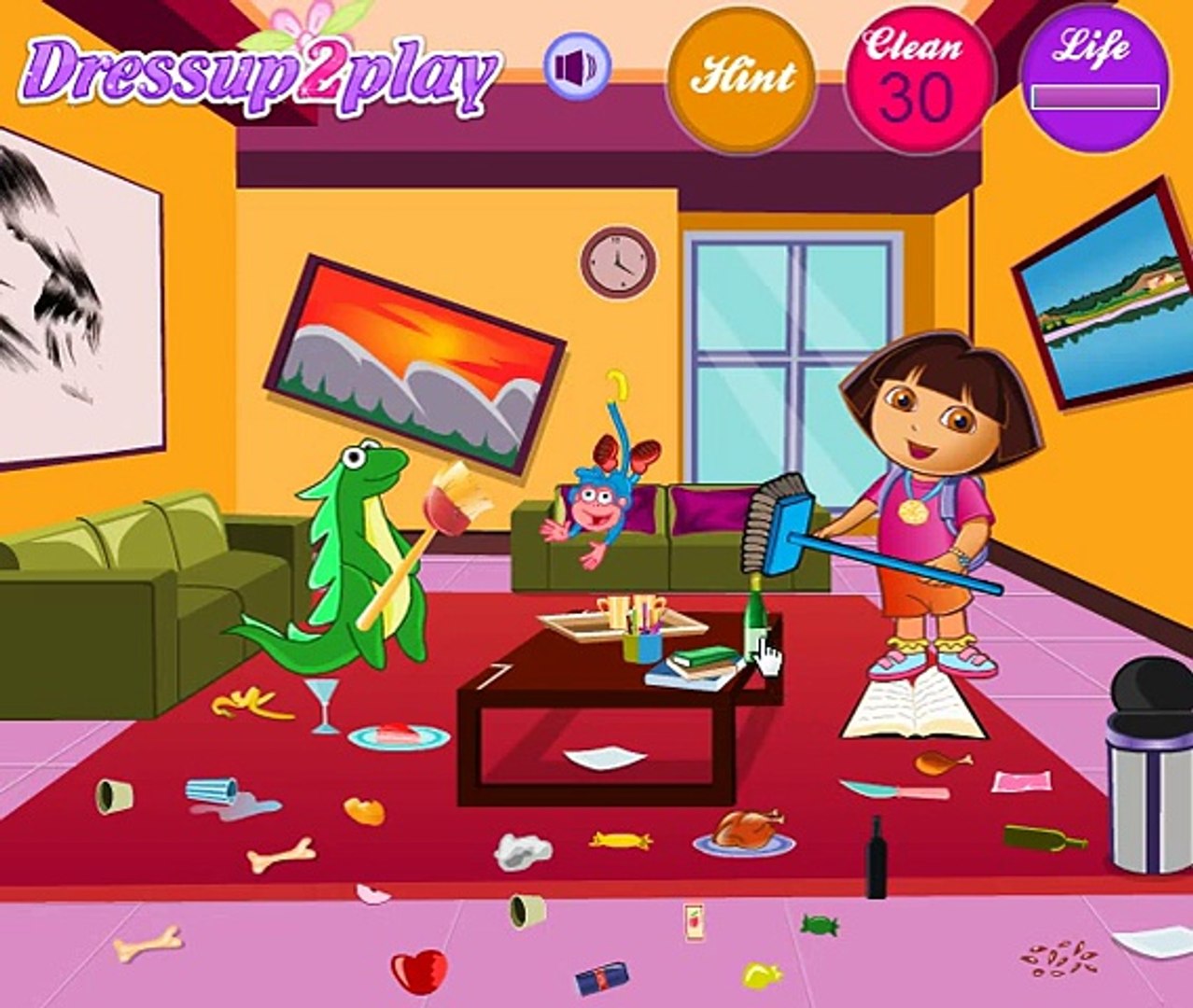 ⁣Dora the explorer  living room cleaning game
