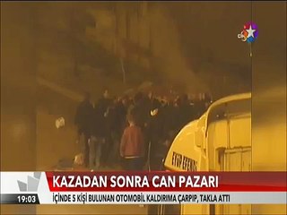 Devrilen traktörü düzeltmek istediler duman çıkınca böyle kaçtılar