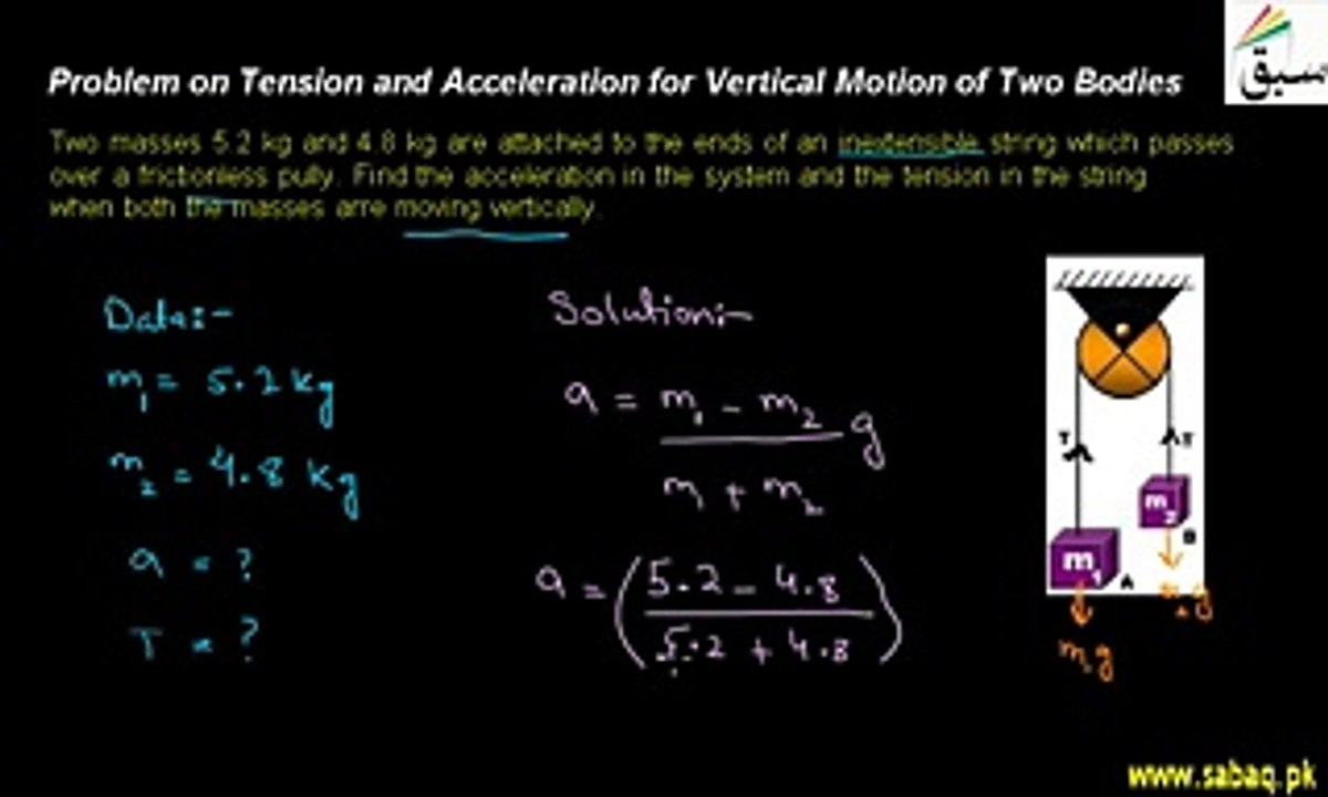 Problem on Tension and Acceleration for Vertical Motion of Two Bodies