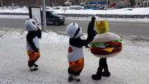Street Fight between mascots... Pandas VS Hamburger