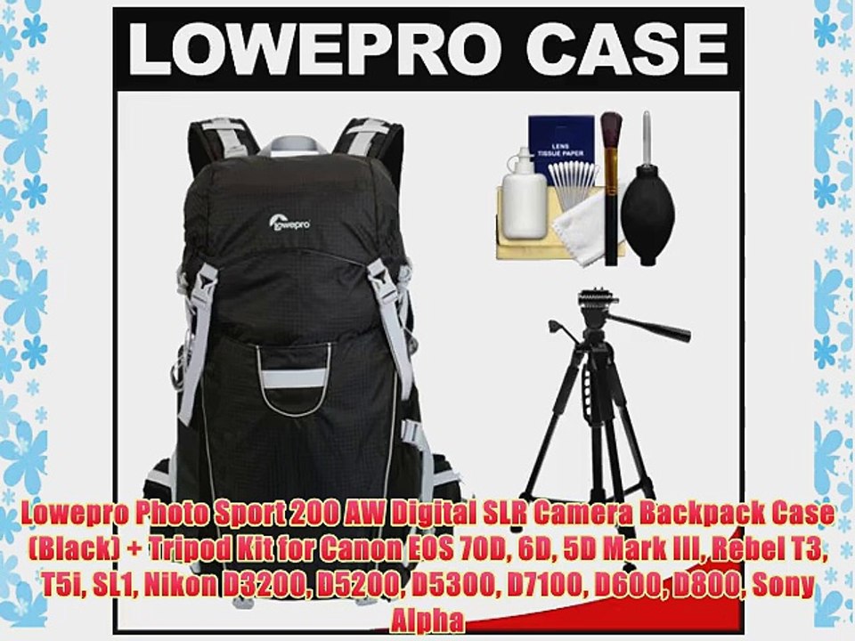 Lowepro Photo Sport 200 AW Digital SLR Camera Backpack Case (Black)   Tripod Kit for Canon