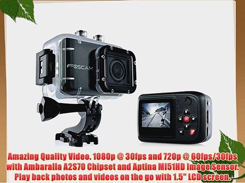 Foscam AC1080 Action Camera - HD 1080P 12MP 3x Rapidshot 170? Viewing Angle 1.5 LCD Viewscreen