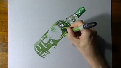 Drawing timelapse  a bottle of Oddka vodka - hyperrealistic art (1)