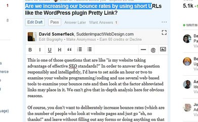 Short URLS and Bounce Rate Question