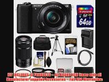 Sony Alpha A5100 WiFi Digital Camera 1650mm Lens Black with 55210mm Lens 64GB Card Case BatteryCharger Tripod TeleWide L
