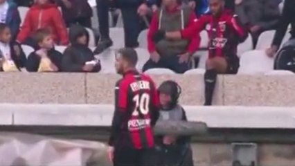 FOOTBALL - Jordan Amavi jump the gap and finish in the terraces