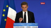 Nicolas Sarkozy réagit après le premier tour des départementales