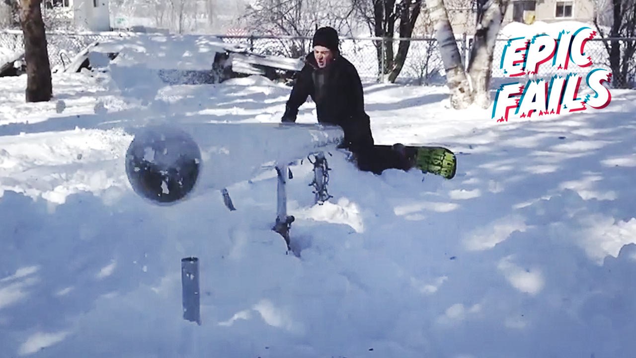 This Snowboarder Breaks His Fall With His Face | Epic Fails