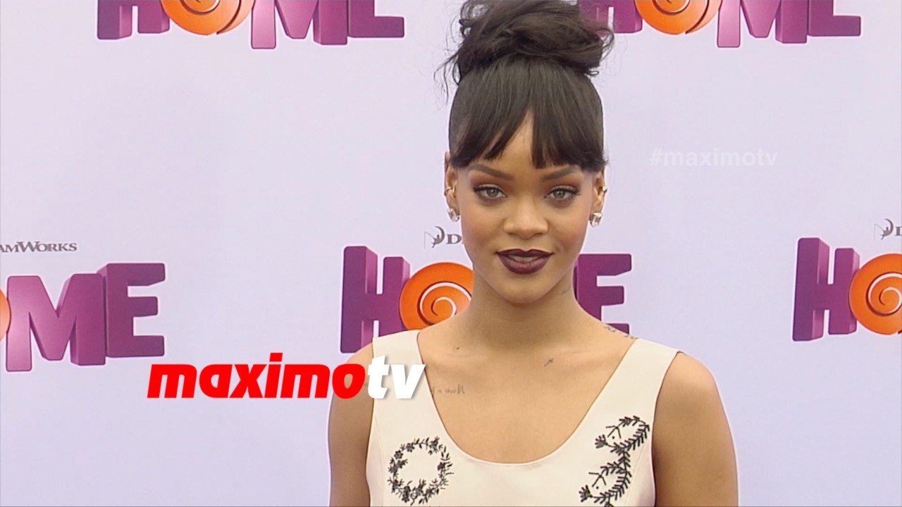 RIHANNA GORGEOUS IN PINK SATIN DRESS REVEALING HER TATTOOS HOME PREMIERE IN LA