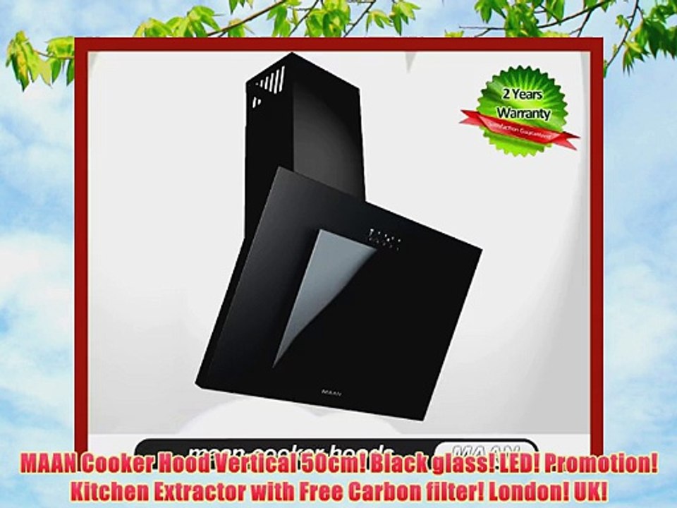 MAAN Cooker Hood Vertical 50cm! Black glass! LED! Promotion! Kitchen Extractor with Free Carbon