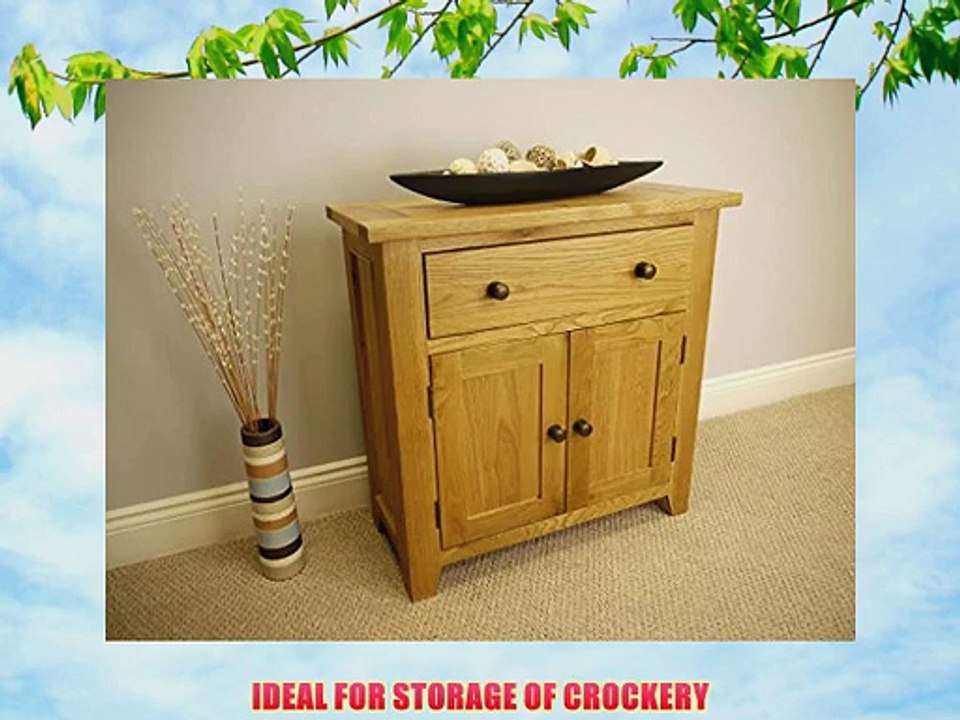 TRESCO - CHUNKY WAXED OAK MINI SIDEBOARD / SOLID 2 DOOR 1 DRAWER CUPBOARD / DRESSER CABINET