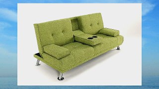 TV Style Linen Fabric Cinema Sofa Bed Futon with Drinks Holder. Beautiful Chrome Legs (Green)