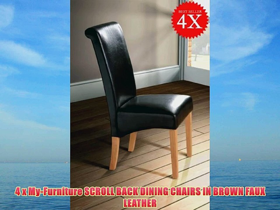 Milano Scroll Back Faux Leather Dining Room Chair - BROWN X4