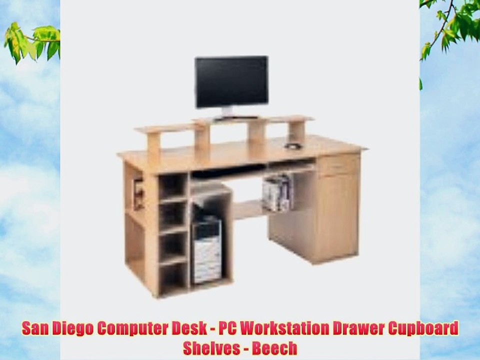 San Diego Computer Desk - PC Workstation Drawer Cupboard Shelves - Beech