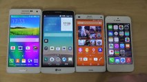 Samsung Galaxy A5 vs  Sony Xperia Z3 Compact vs  iPhone 5 vs  LG G3 S   Review 4K