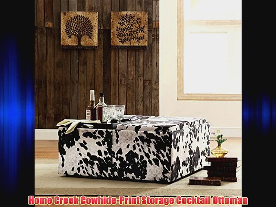 Home Creek Cowhide-Print Storage Cocktail Ottoman