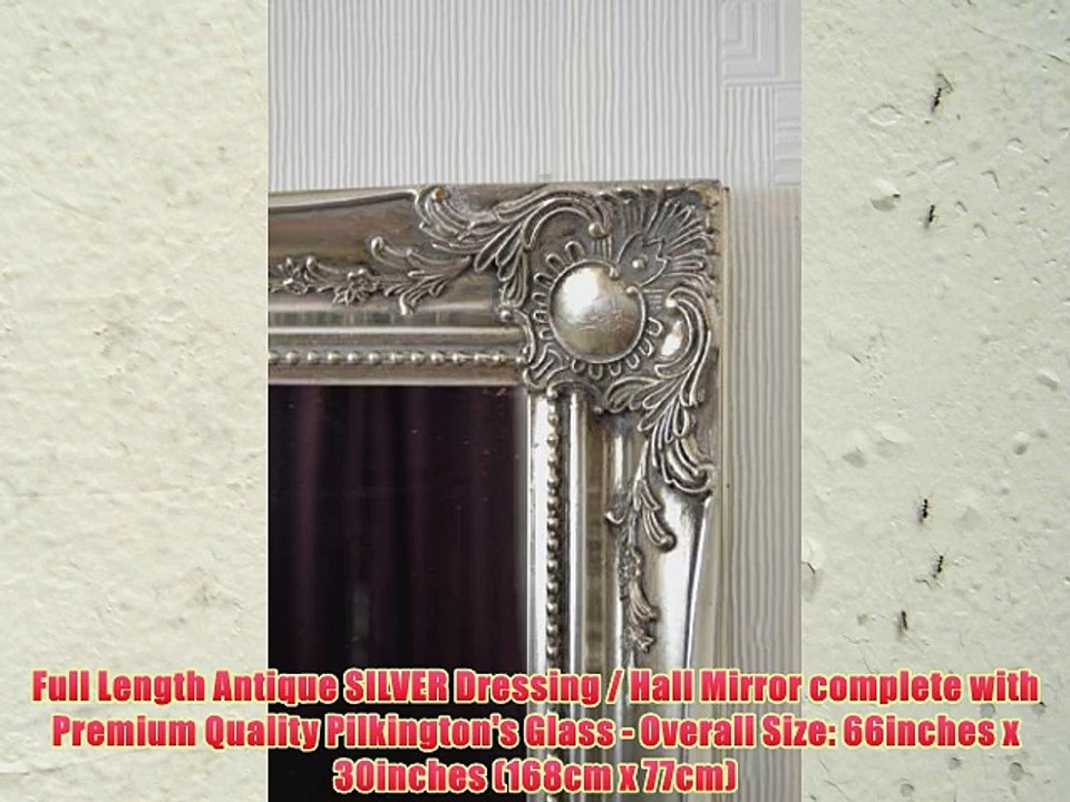 Full Length Antique SILVER Dressing / Hall Mirror complete with Premium Quality Pilkington's