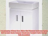 Trueshopping 450mm Gloss White Wall Mounted Bathroom Vanity Unit Ceramic Basin Compact Cloakroom