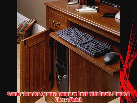 Sauder Camden County Computer Desk With Hutch Planked Cherry