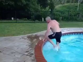 Funny swimming of an old man