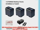 3 Pack Extended Life Replacement Battery Pack For The Canon BP-819 2700MAH Each Battery 8100MAH