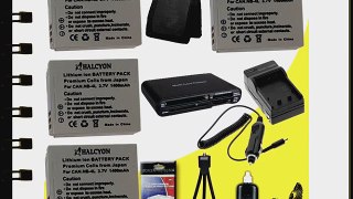 Four Halcyon 1400 mAH Lithium Ion Replacement NB-4L Battery and Charger Kit   Memory Card Wallet
