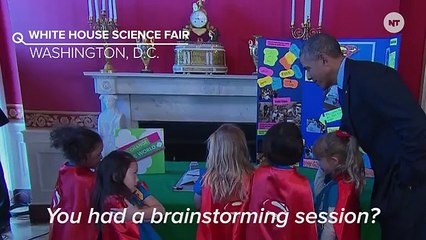 Obama Can't Even Catch A Break From Tiny Girl Scouts At Science Fair