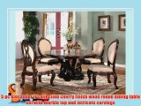 5 pc Alexander II collection cherry finish wood round dining table set with marble top and intricate carvings