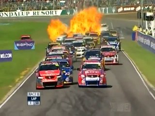 V8 Supercar explodes into flames at startline!!!