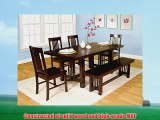 6-Piece Dark Cappuccino Brown Wood Dining Set 4 Chairs and a Bench with Table