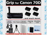 Multi-Power EOS 70D Battery Grip for Canon EOS 70D DSLR Camera   4 LP-E6 Long Life Batteries