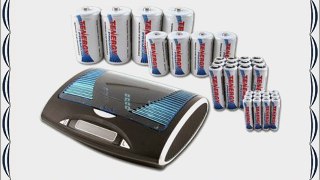 Tenergy T9688 Smart Universal LCD Battery Charger with 32 Premium NiMH Rechargeable Batteries-12AA/12AAA/4C/4D