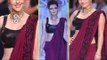 Sexy Kristina Akheeva Hot Look In Black Blouse Red Saree Juicy Navel Shows