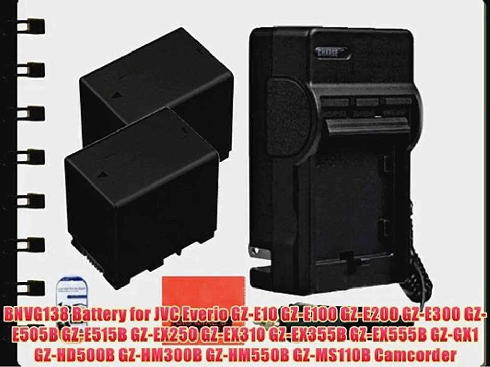 Pack of 2 BN-VG138 Batteries and Battery Charger for JVC Everio GZ-E10 GZ-E100 GZ-E200 GZ-E300