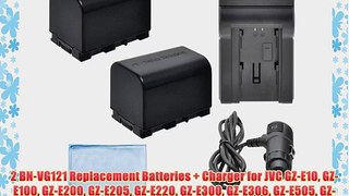 2 BN-VG121 Replacement Batteries   Charger for JVC GZ-E10 GZ-E100 GZ-E200 GZ-E205 GZ-E220 GZ-E300